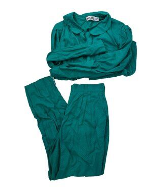 Vintage Green Polka Dot Long Sleeve Pant Set
